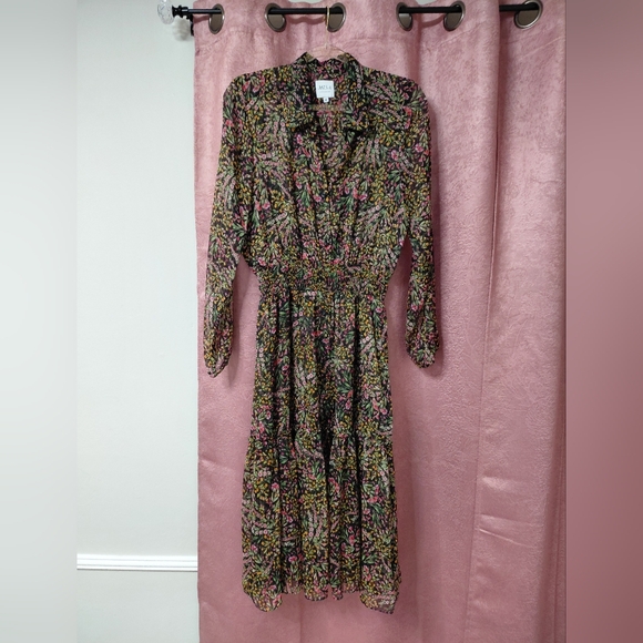 Misa Los Angeles Dresses & Skirts - Misa Los Angeles Black Pink Floral Sheer Maxi V Neck Dress Delicate Pretty